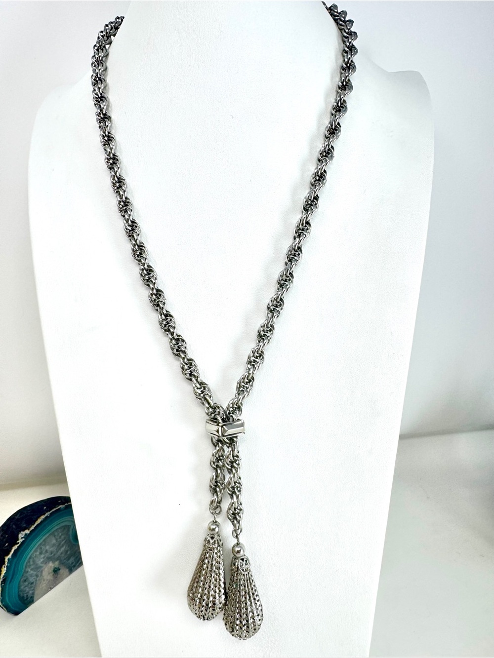 Silver Tassel Rope Chain Lariat Necklace